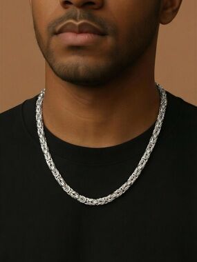 Sterling Silver Byzantine Chain Necklace - Classic Men's Jewelry set